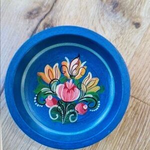 4" Blue Hand Painted Small Wood Plate Wall Hanging